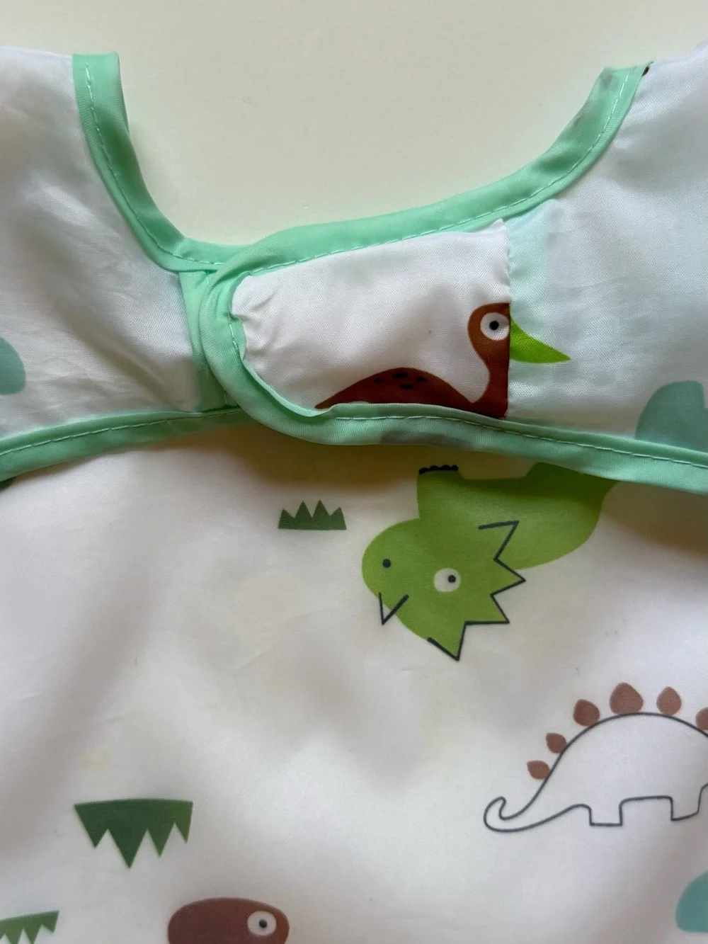 Set of 2 Baby Bibs - Silicone Beige Bib & Dinosaur Long-Sleeve Bib